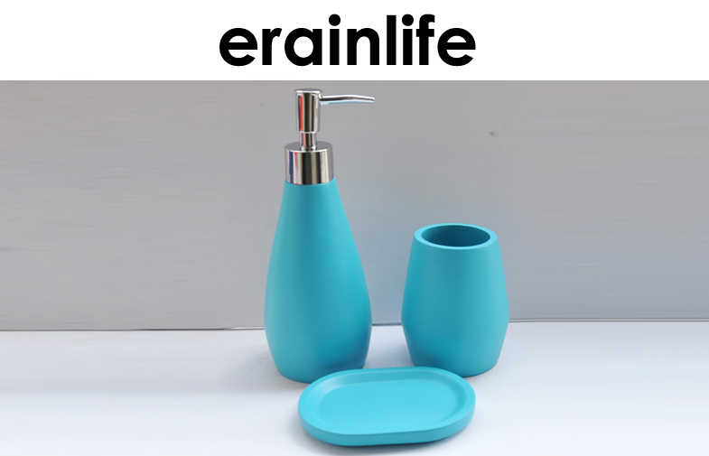 Poly Resin Bathroom Soap Dispenser Sets Blue With Toothbrusher Holder