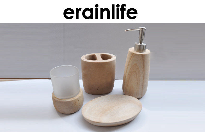 Marble Bath Accessory Set Natural Sandstone Looking With Glass Cup ERST-0001S